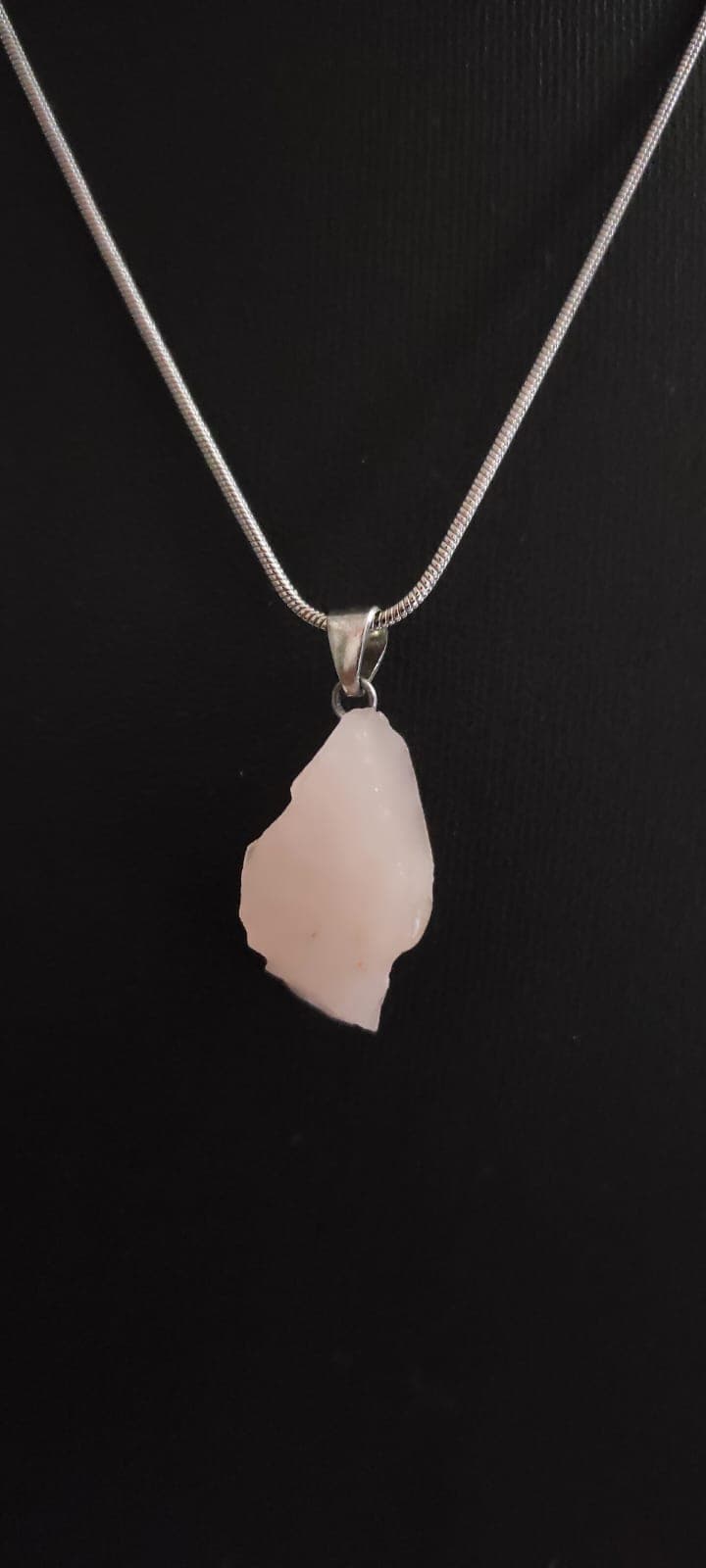 Saf Taşlı Kolye Işlenmemiş Doğal Taş Kolye Pembe Kuvars Kolye Pembe Taşlı Kolye