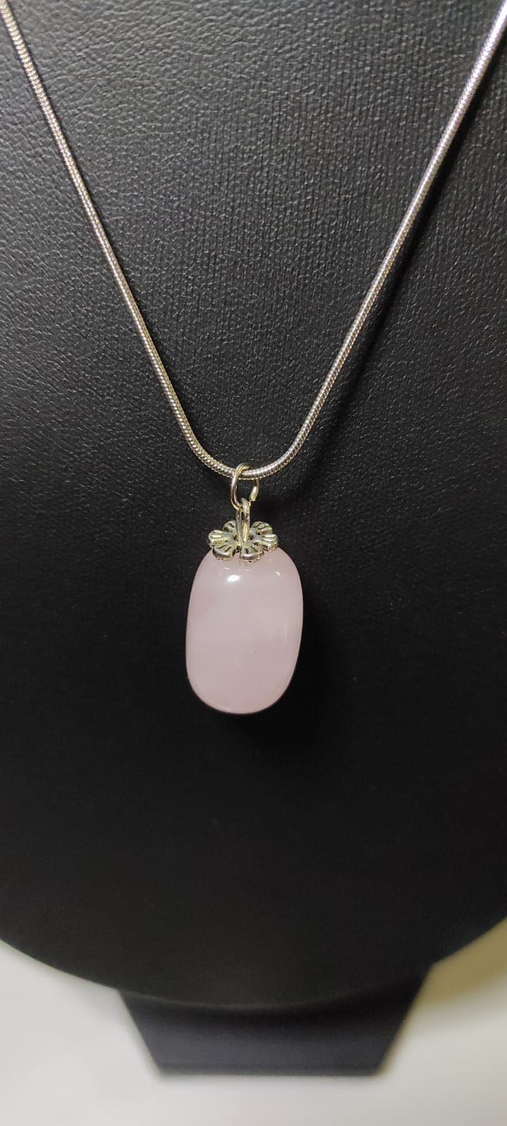 Pembe Kuvars Taşı Kolye %100 Doğal Taş Kolye Yılan Zinciri Zarif Kadın Kolye